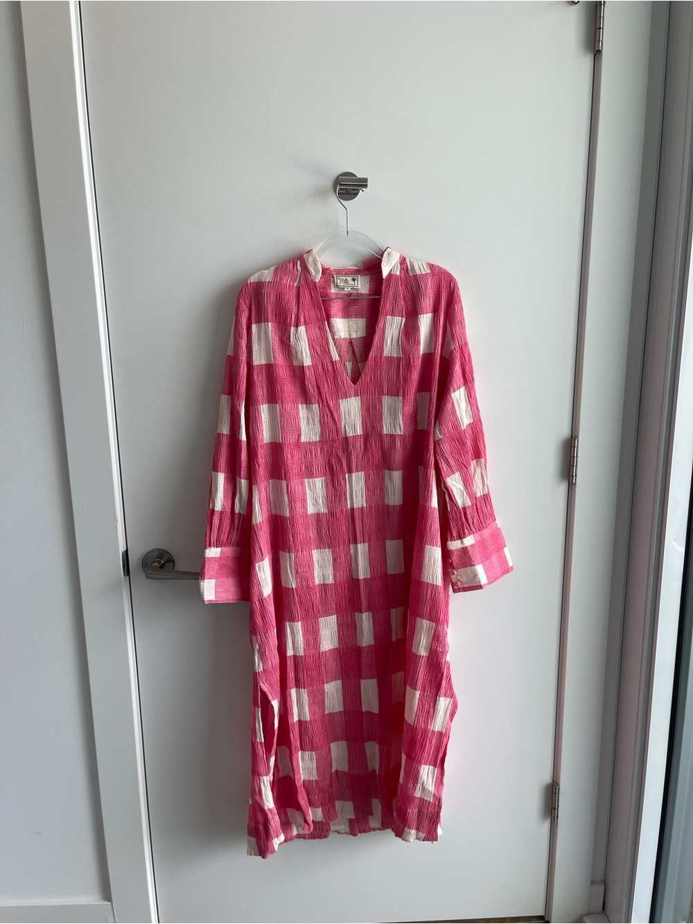 Mille Pink Checked V-Neck Womens Dress